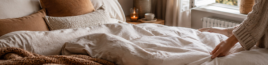 bed opgemaakt in herfststijl