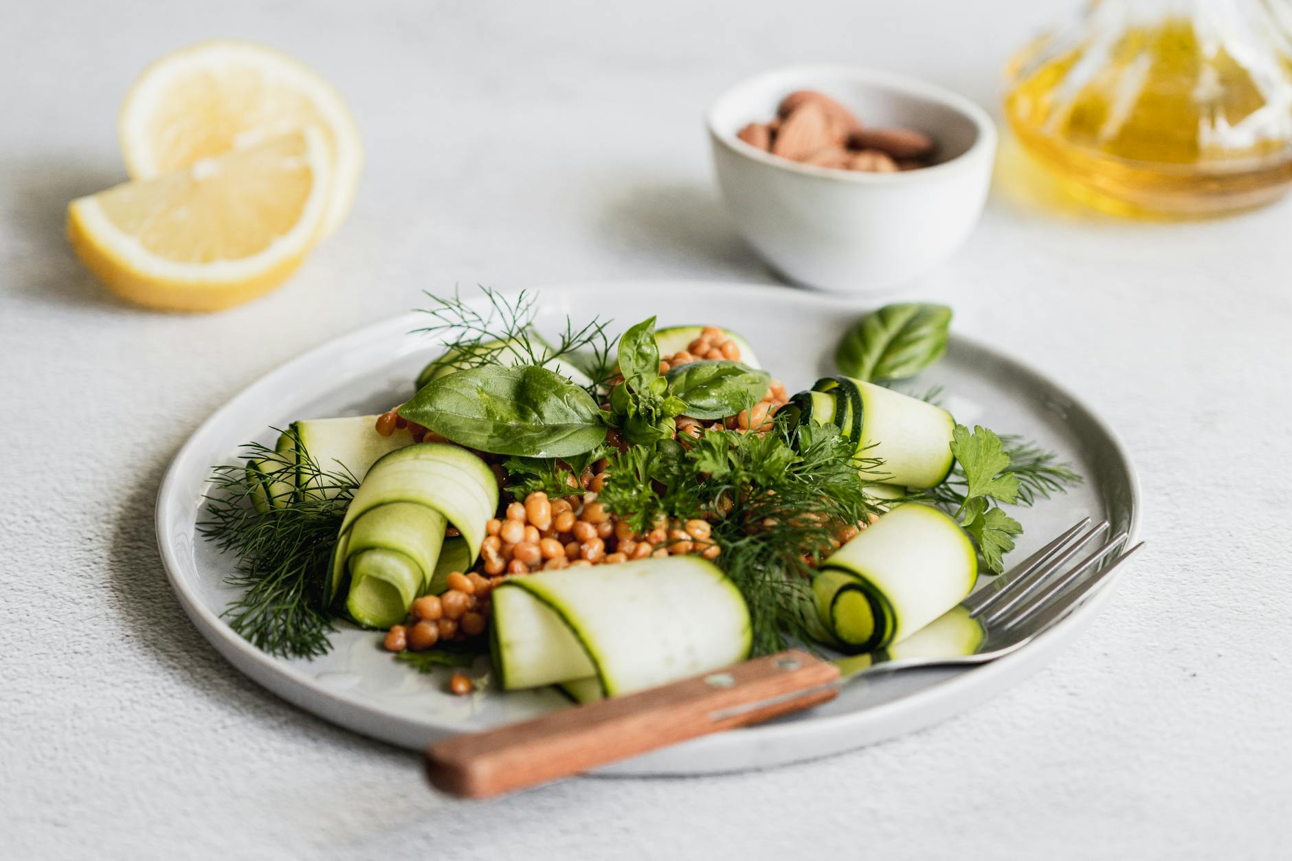 Healthy detox meal with zucchini, lentils, and herbs filled with magnesium-rich foods, good for nerve pain relief.