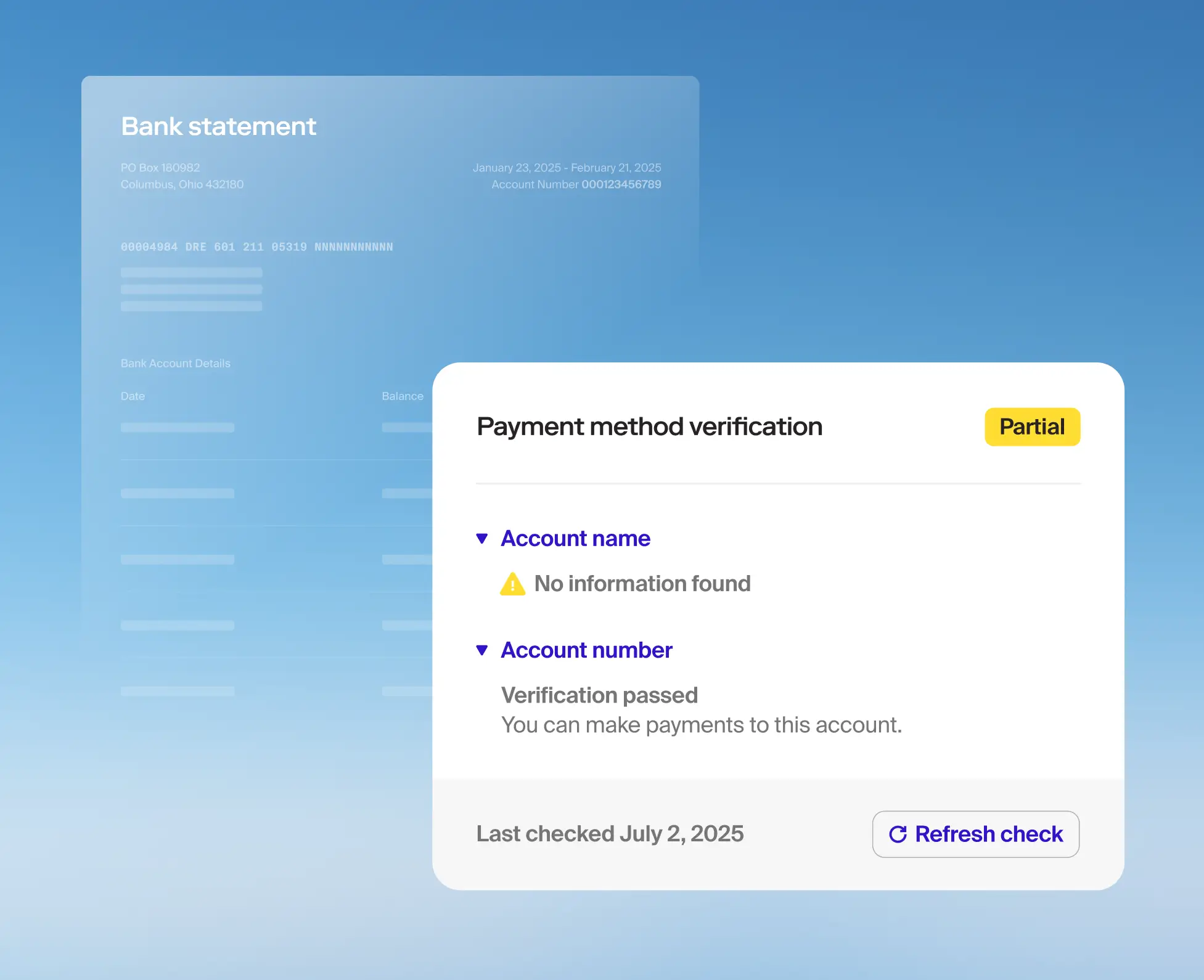 Instant bank account verification