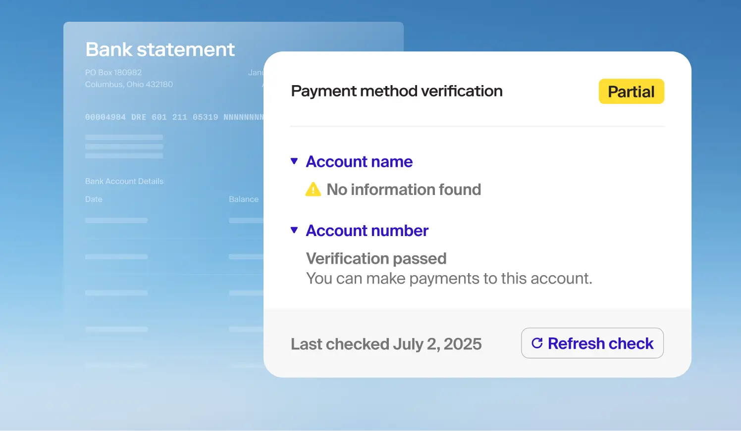 Instant bank account verification