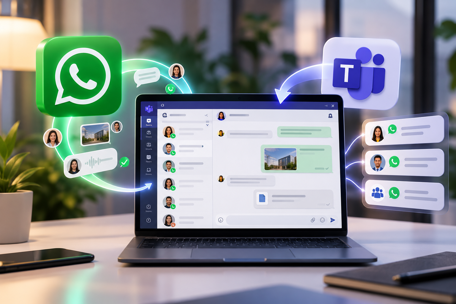 Mobex app showing WhatsApp conversations inside Microsoft Teams