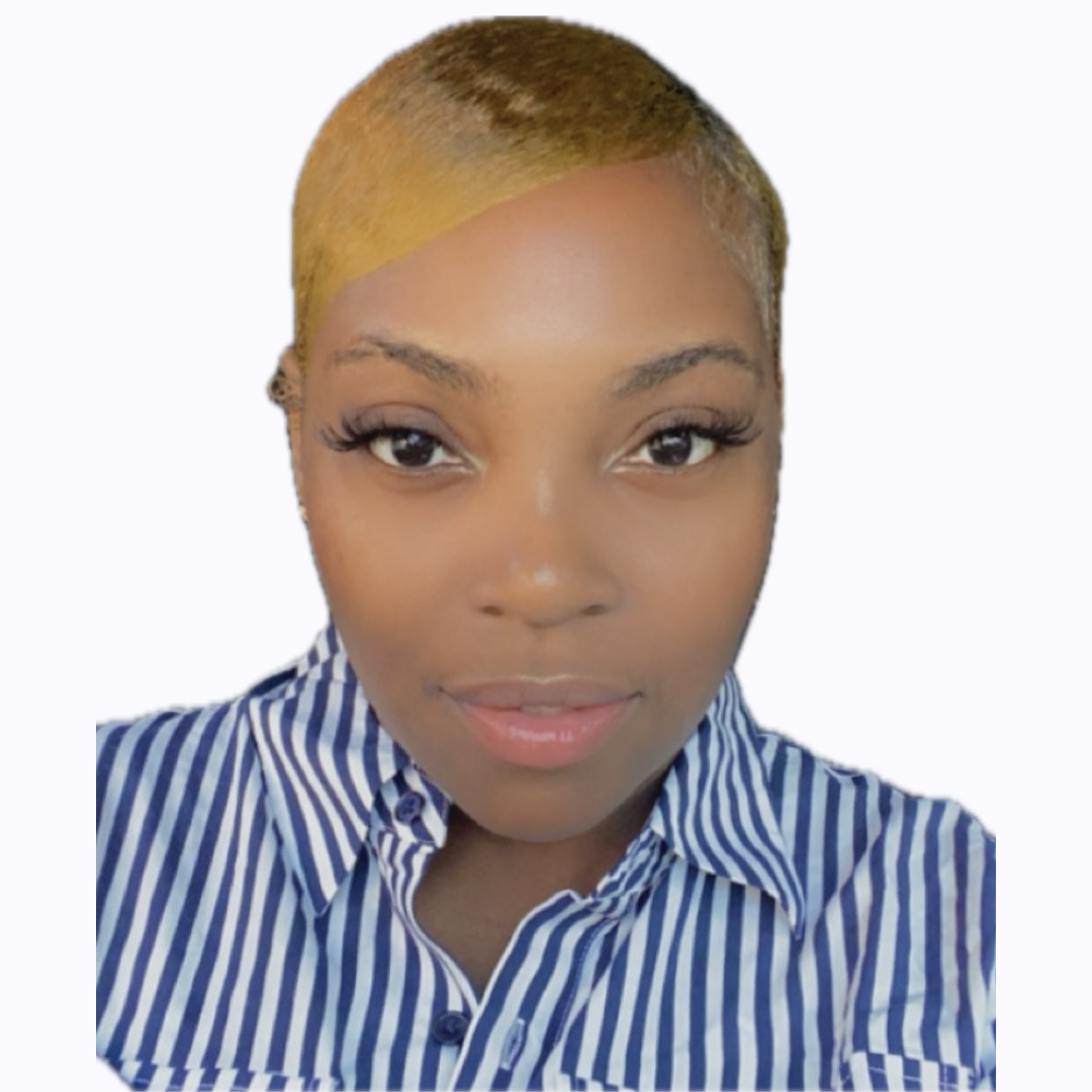 Ms. Pereira staff directory photo in blue striped shirt