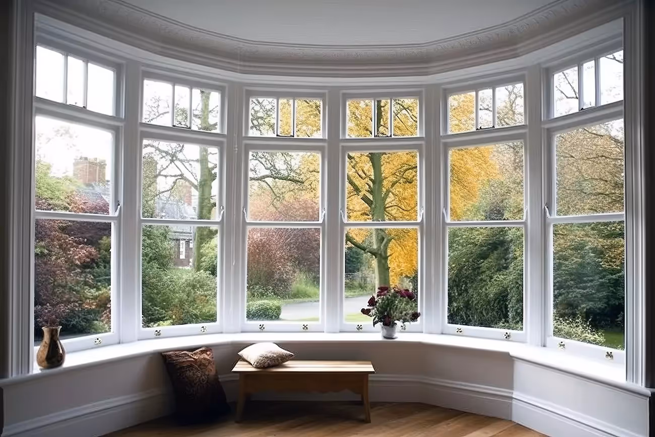Double glazed bay windows from inside the house
