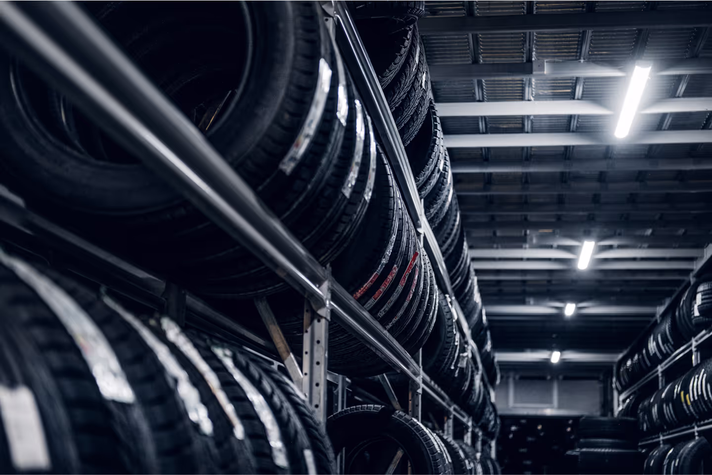 Tires stored in a garage