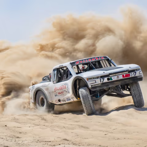 White truck on desert
