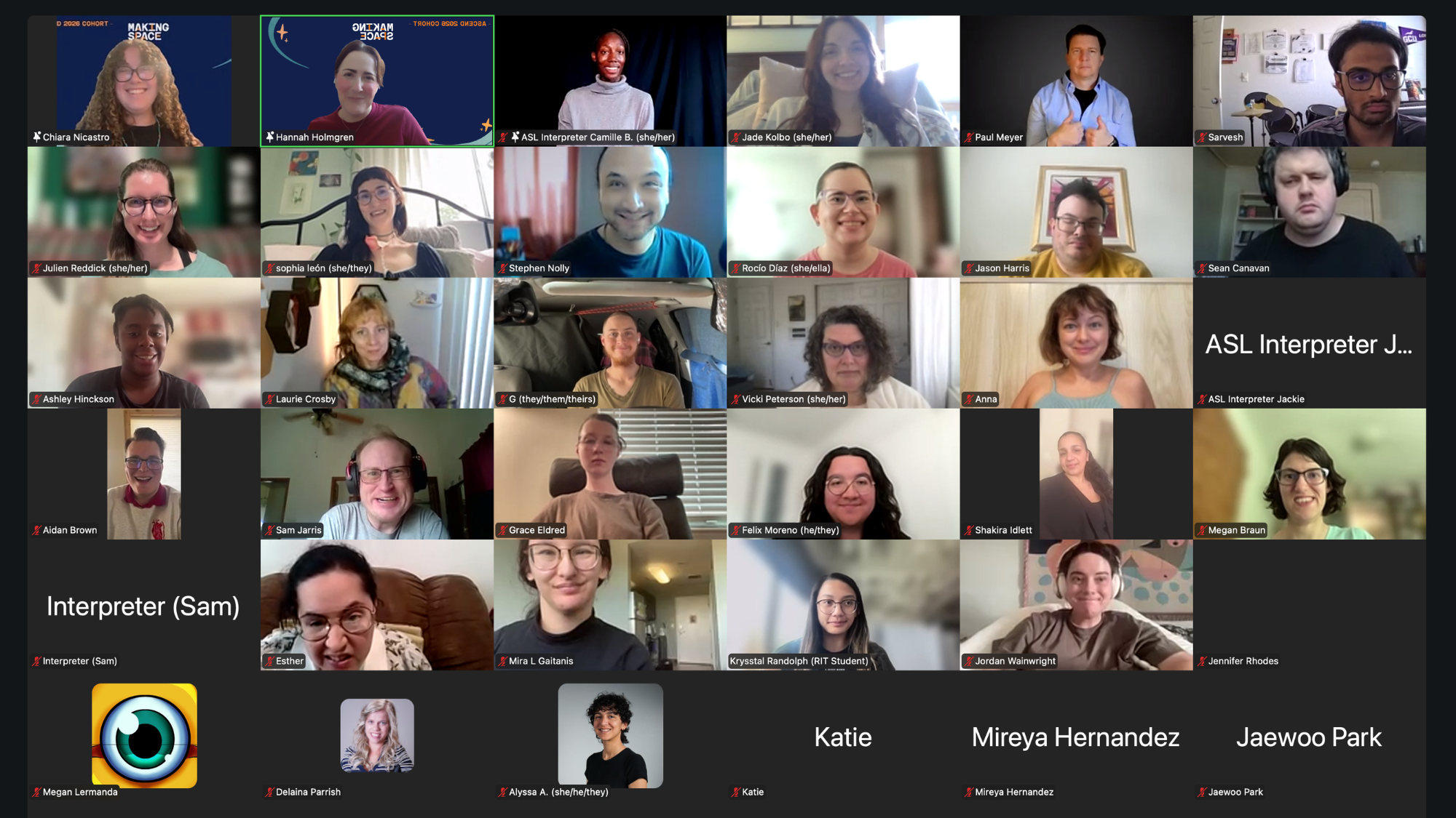 A screenshot of Zoom speakers showcasing the Horizons 2026 cohort of the Ascend Fellowship Program.