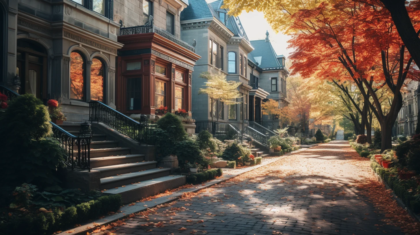 Canadian upscale neighbourhood  in autumn, rustic architecture 