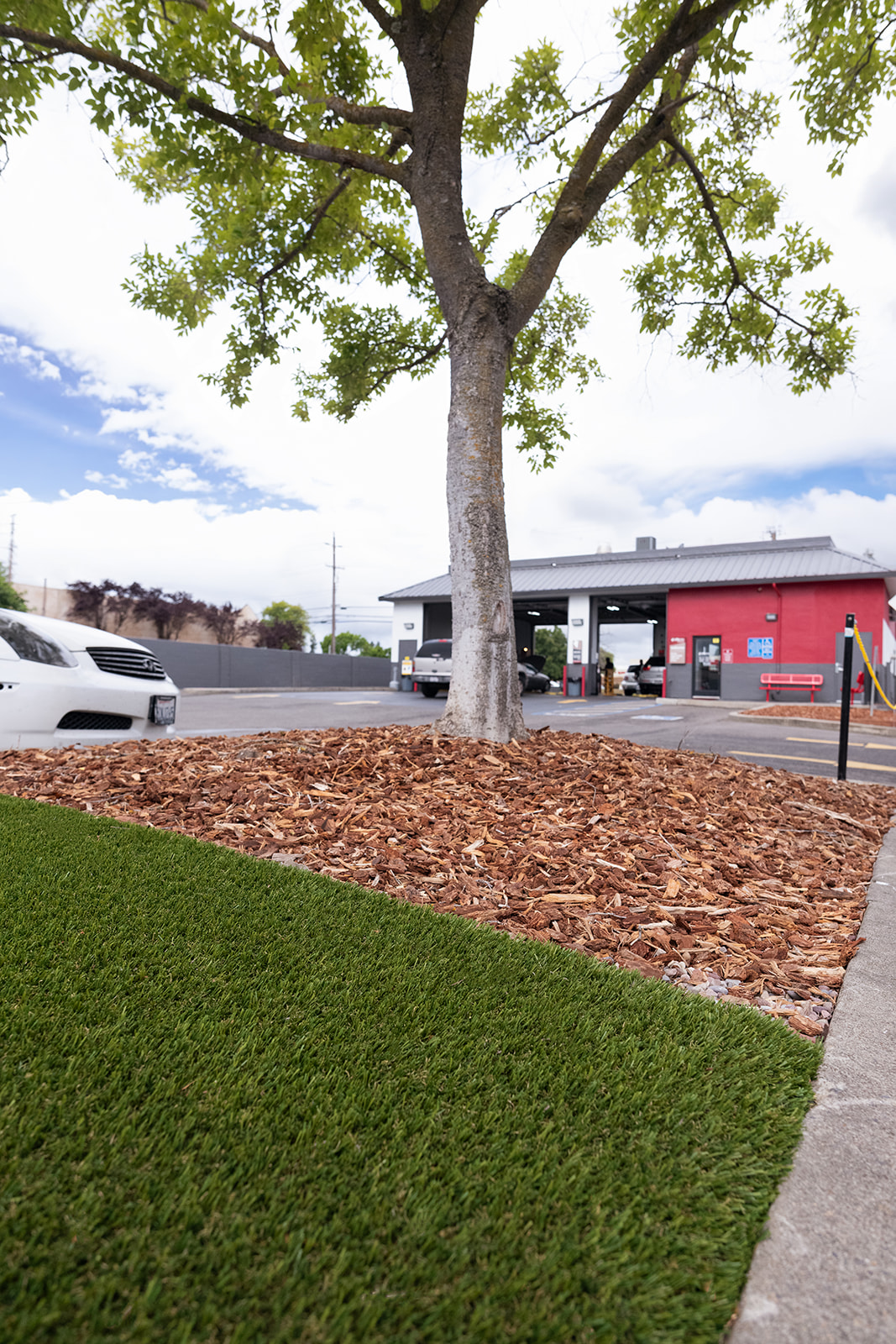 Total Turf commercial artificial turf installation at a Sacramento Jiffy Lube
