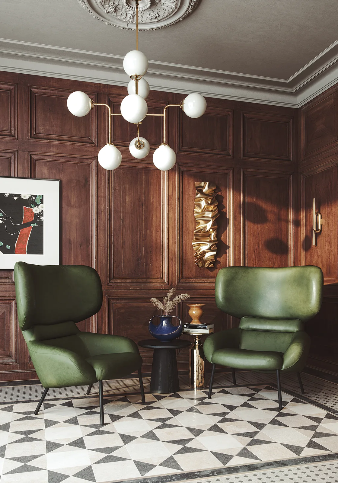 Apparel Wingback chair in Green Leather