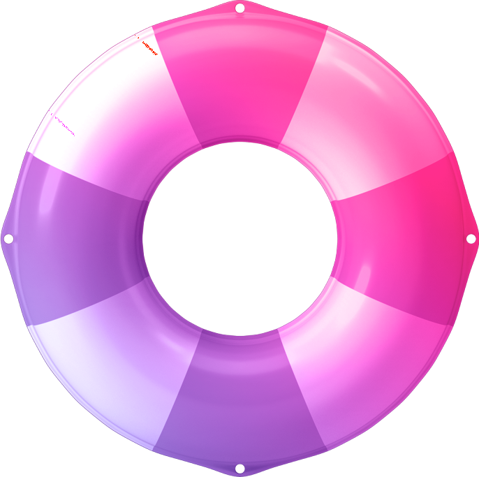 Colorful inflatable swim ring with alternating pink and purple sections.