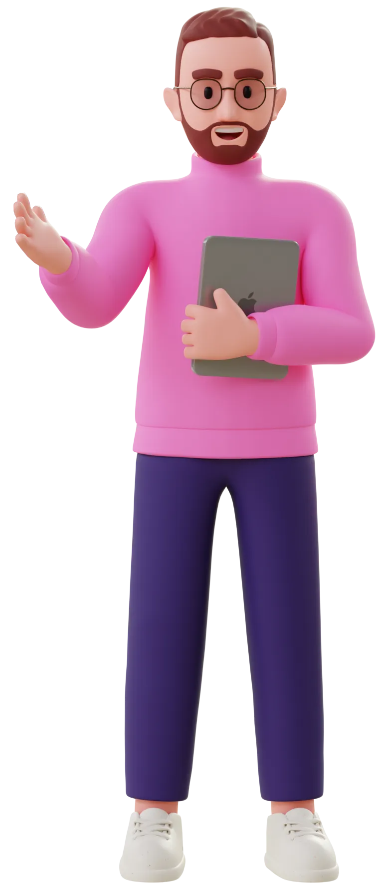 3D illustration of Hayden Judd gesturing and smiling