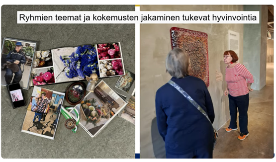 Kuvaa diaesityksestä. Ryhmässä teemat ja kokemusten jakaminen tukevat hyvinvointia.