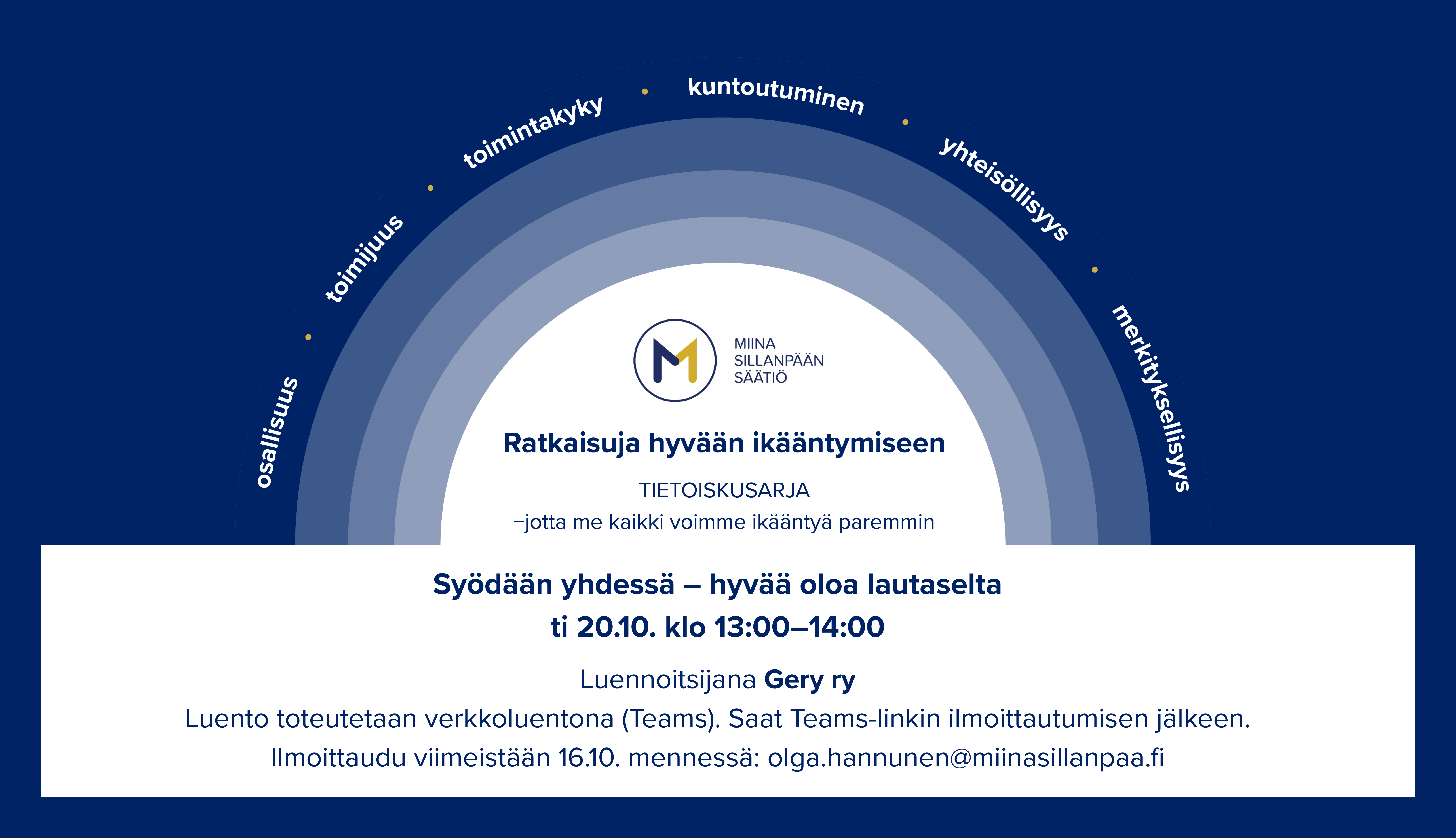 Syödään yhdessä - hyvää oloa lautaselta ti 20.10. klo 13.00-14.00.