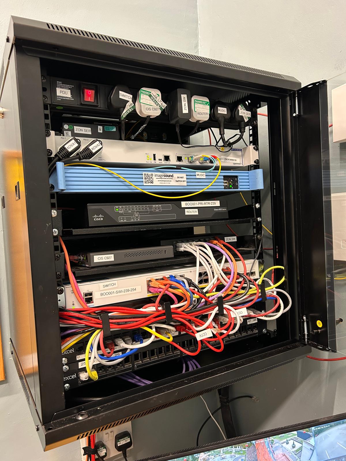 tidy cabling cabinet in hospitality industry