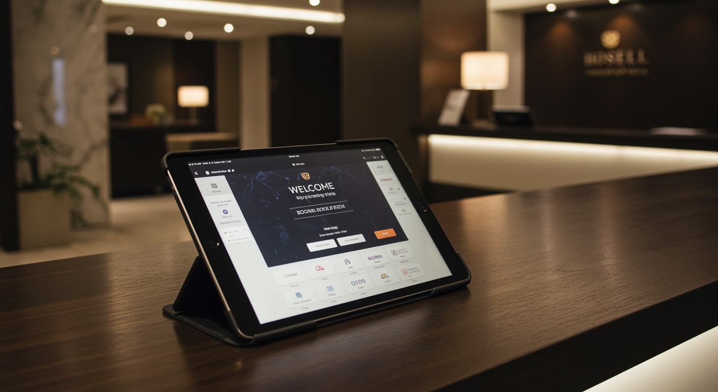 ipad being used on a hotel reception desk