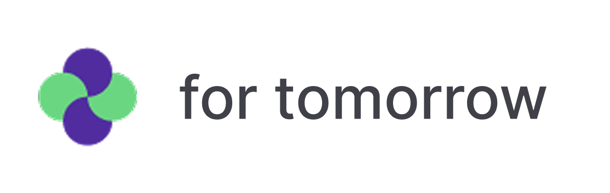 Logo bestehend aus vier verbundenen Kreisen in Grün und Lila neben dem Text 'for tomorrow'.