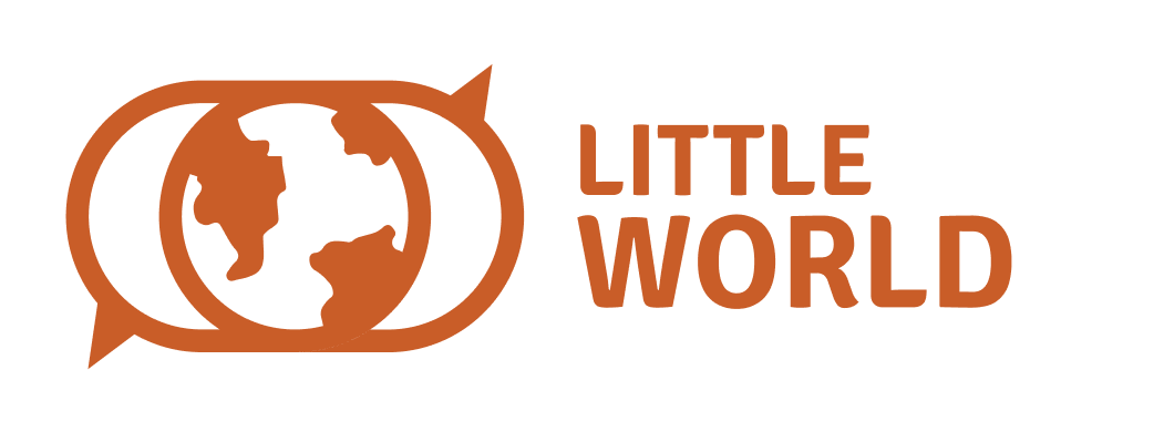 Logo von Little World mit stilisierter Erde in zwei Sprechblasen.