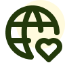 Grünes Globussymbol mit einem Herz in der unteren rechten Ecke.