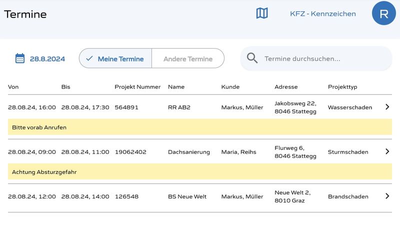 Terminverwaltung Screenshot