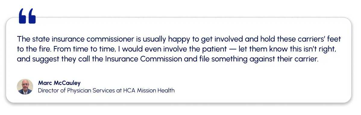 Marc's quote about involving the state insurance commissioner in prior authorization-related  issues