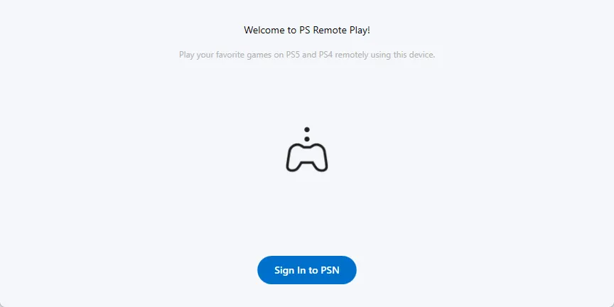 PS Remote Play Login Window