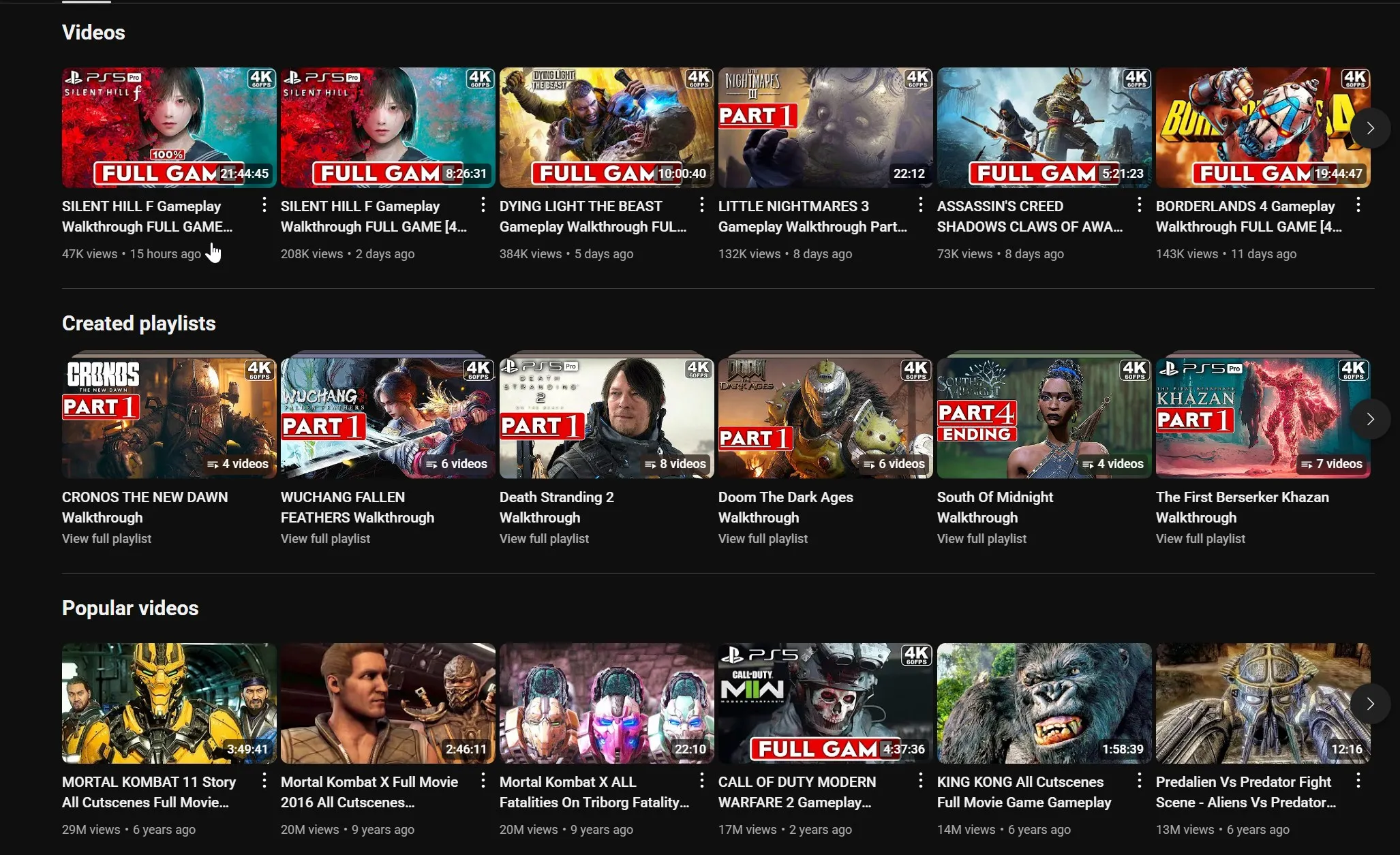 A screenshot of full walkthrough of games from YouTube channel of MKIceAndFire