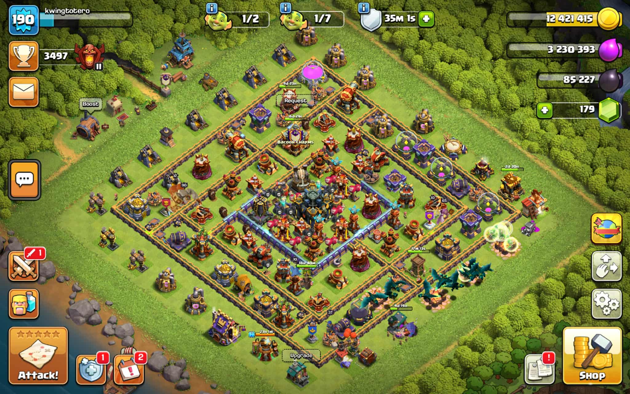 A screenshot of my town in the game Clash of Clans