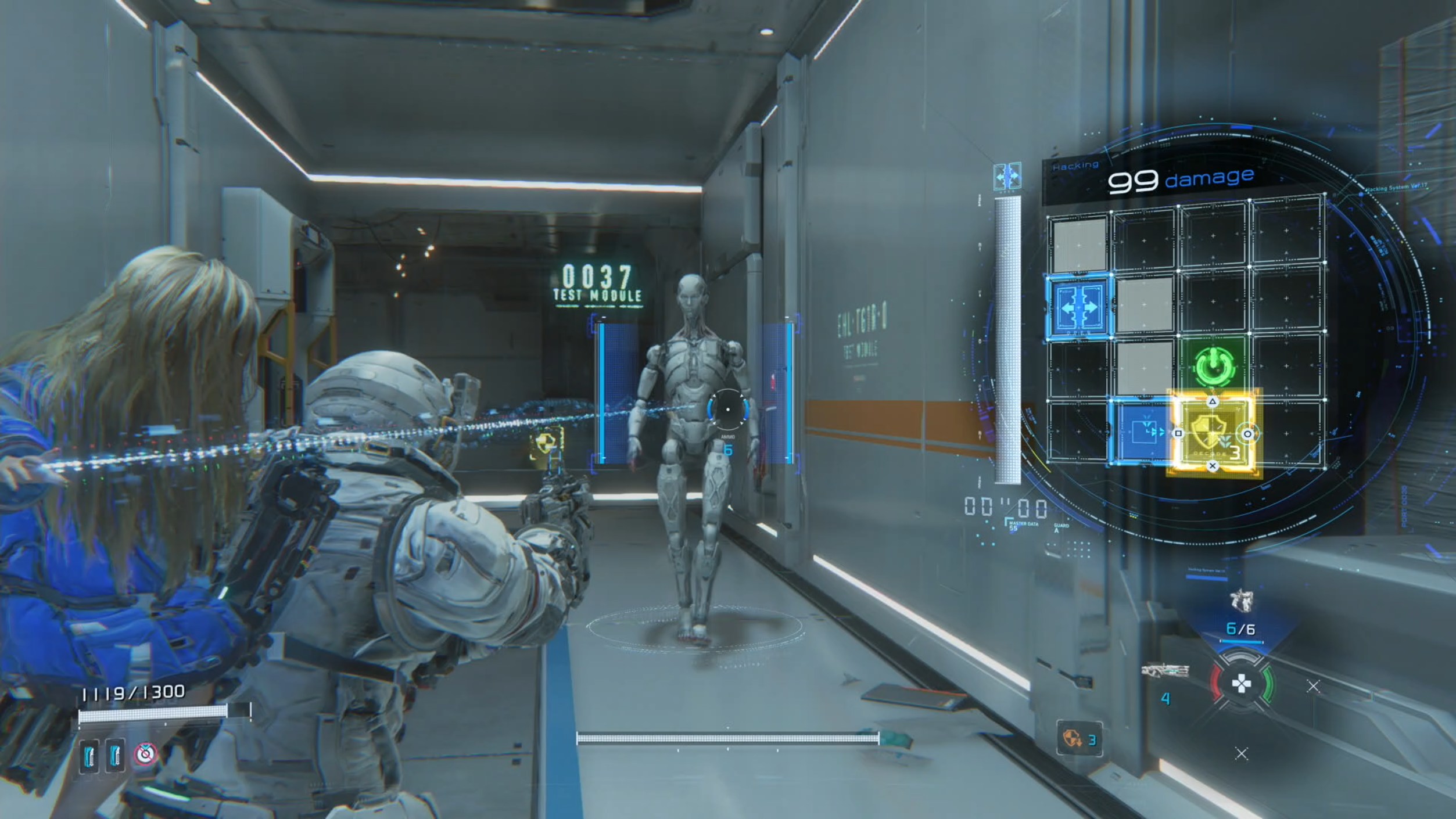 A photo of hacking system in Pragmata - the player needs to navigate and reach the green box.