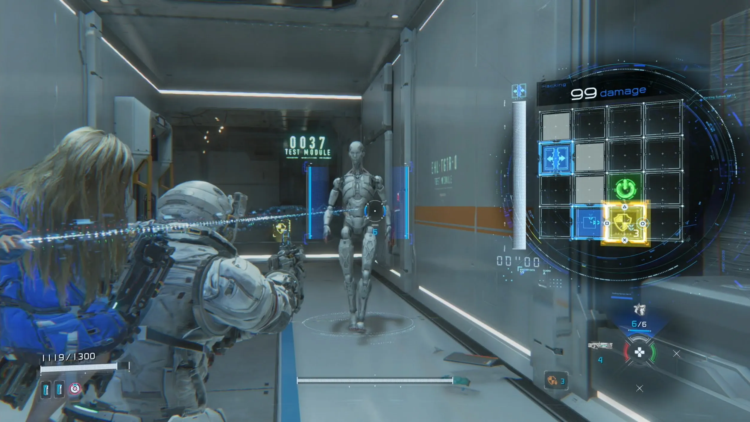 A photo of hacking system in Pragmata - the player needs to navigate and reach the green box.