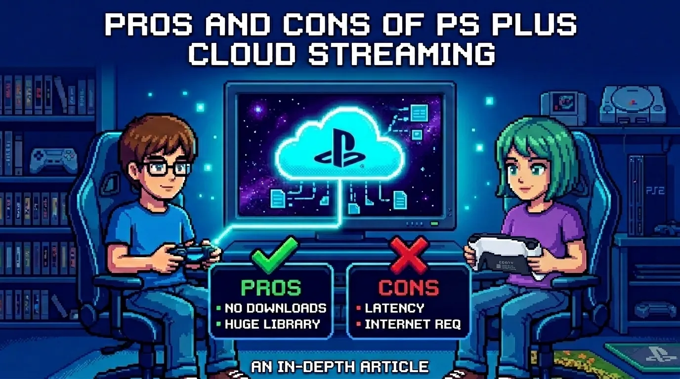A photo of two teenagers playing. The photo also shows the pros and cons of Playstation cloud streaming