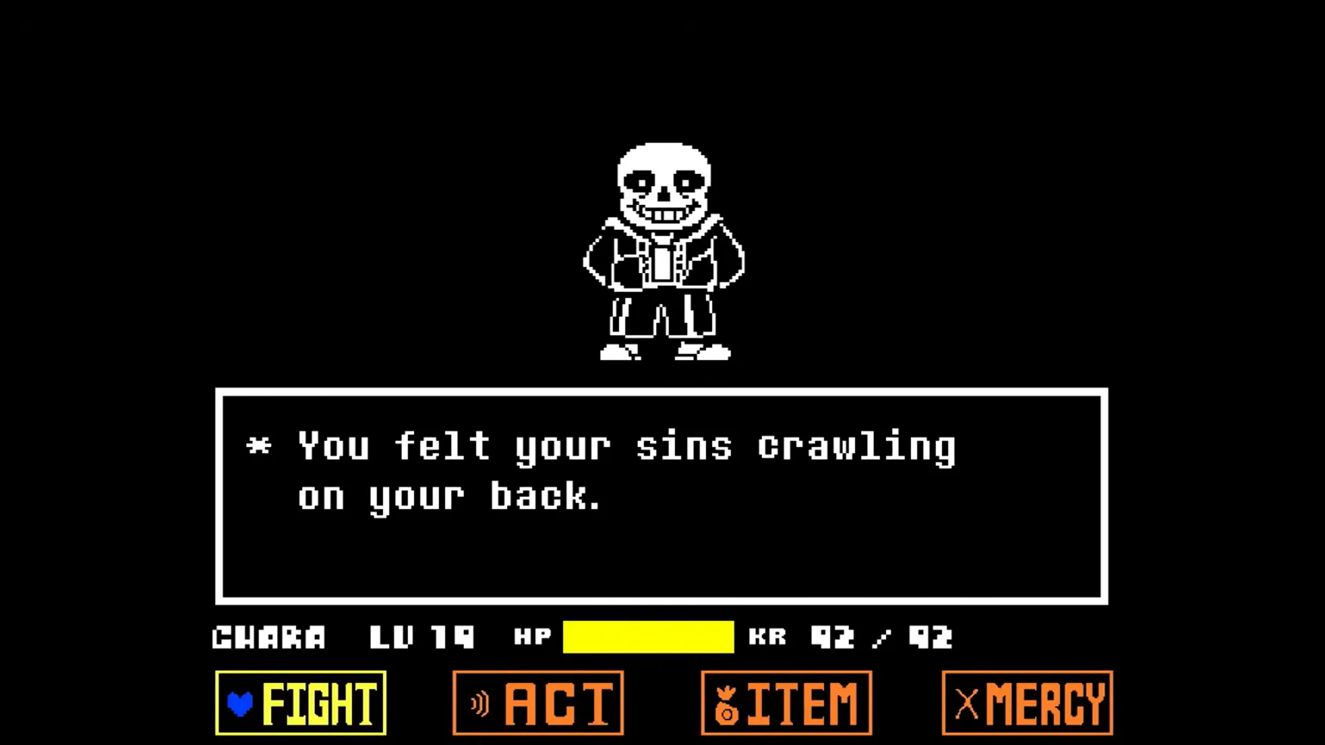 A character in pixel art named Sans. This boss has punished many gamers and left them in rage mode for months because of his hard to beat antics!