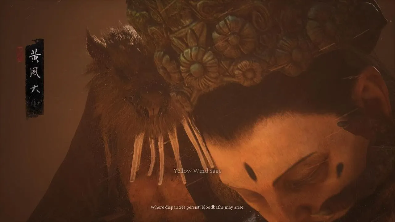 A photo of a big man holding a buddha head as a weapon, and ready to pound the enemy