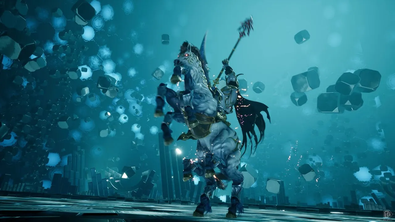 A photo of a mythical creature, Odin, who is riding on a horse and the horse is standing up and about to do a high leap