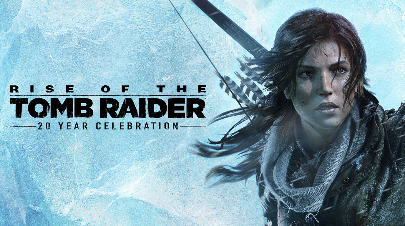 Poster photo of Lara Croft on the right. She is a brave adventurer with her weapon arrow attached on her back.