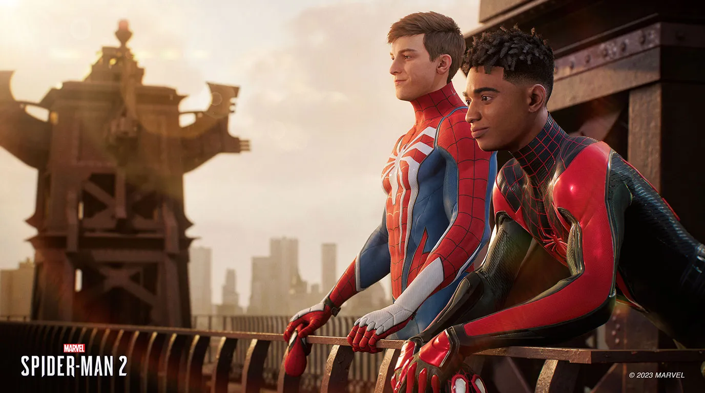 Photo of Peter Parker and Miles Morales, the two spider men, as they are featured on the article, 27 Best Action-Adventure Games on PS5 You Must Play