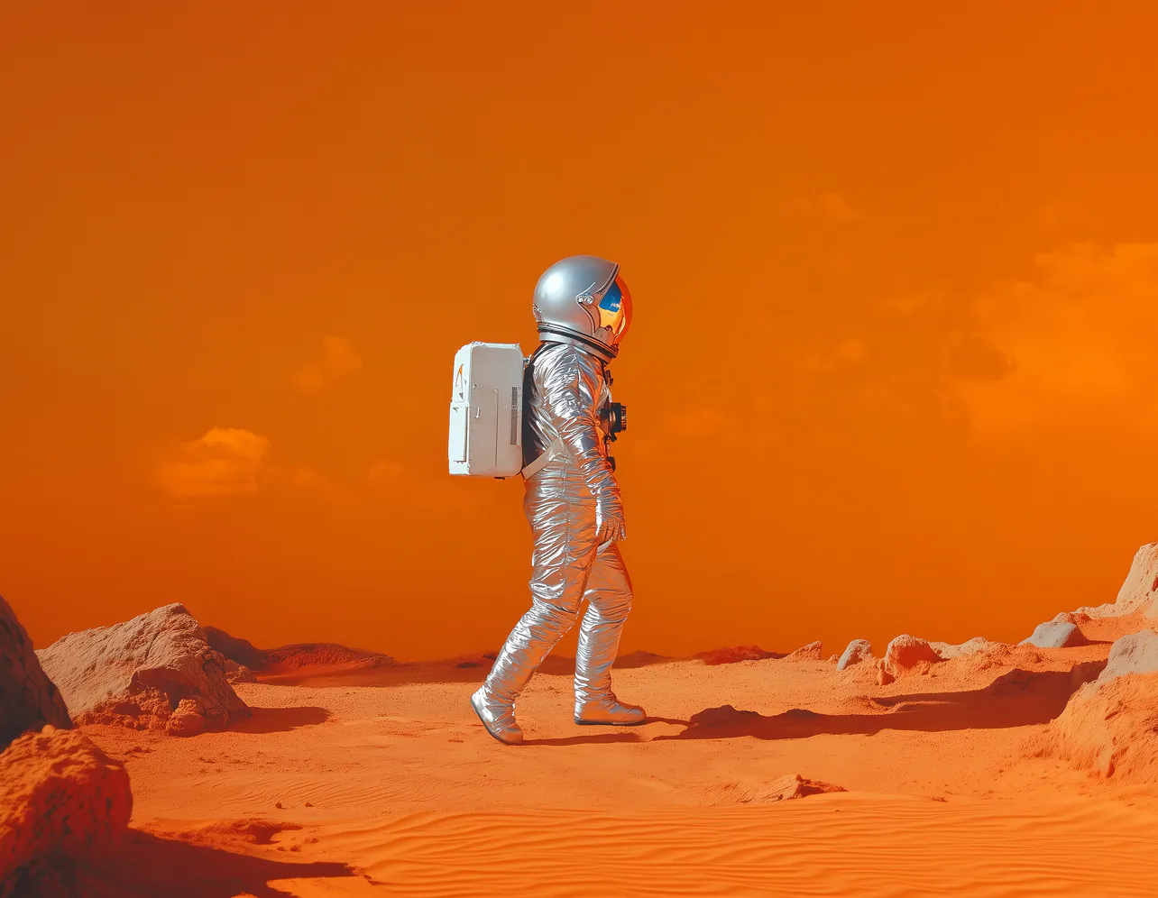 Astronaut walking with backpack