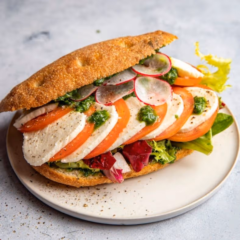 Focaccia m/ mozzarella og tomater