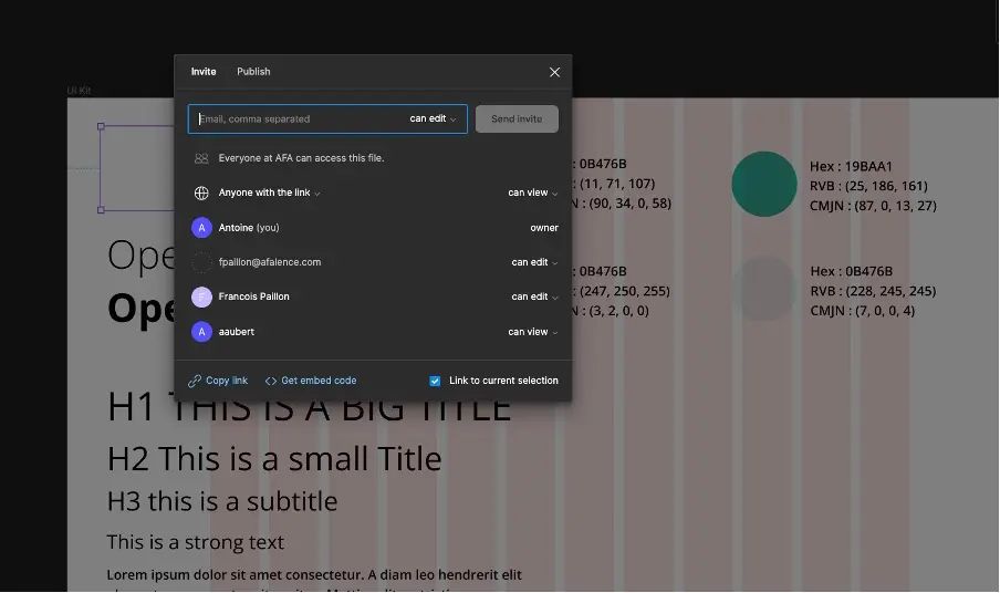 The sharing interface of Figma shown upon a project.