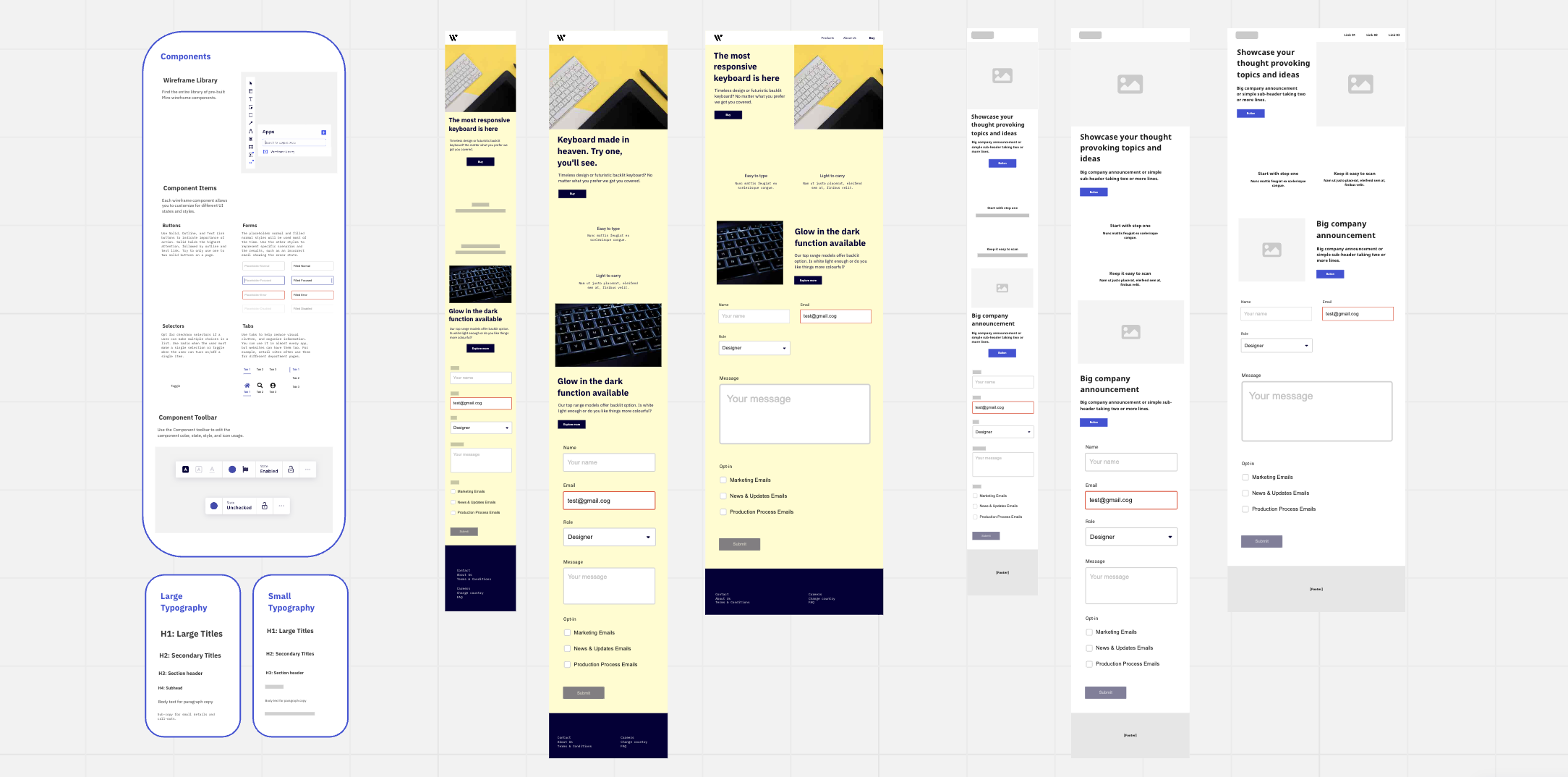 Wireframe of a Website, made on Miro