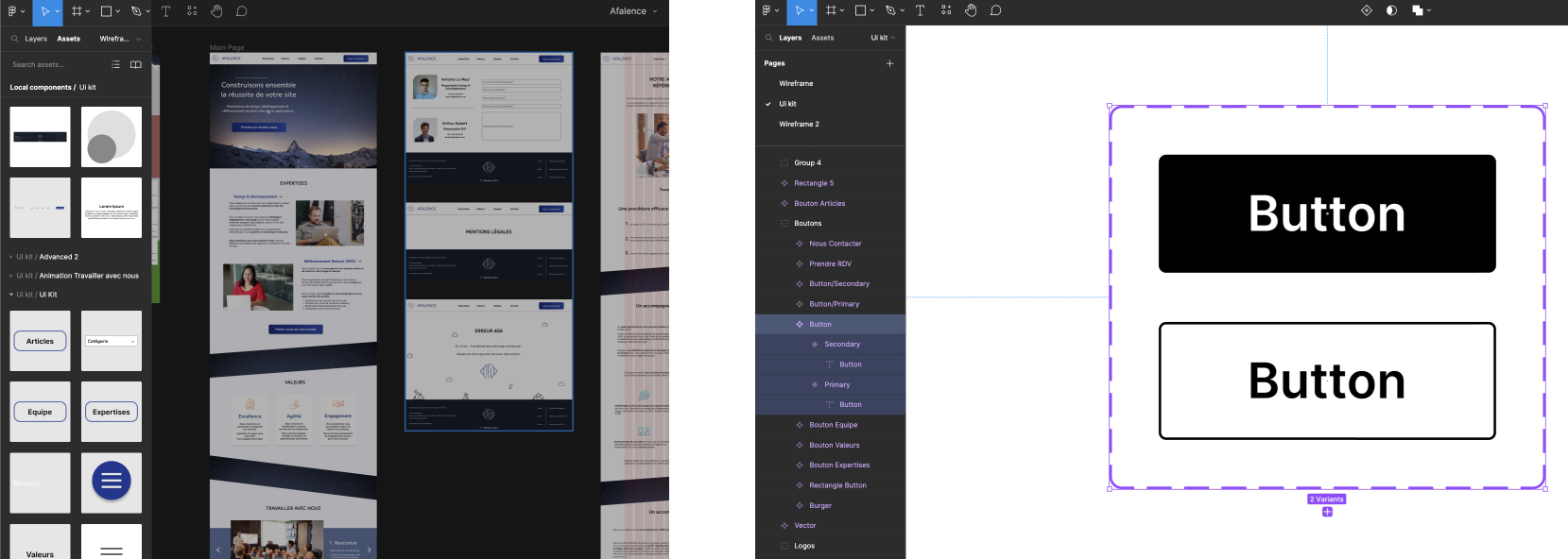 Two images; showing what is a composant and how to access them once created