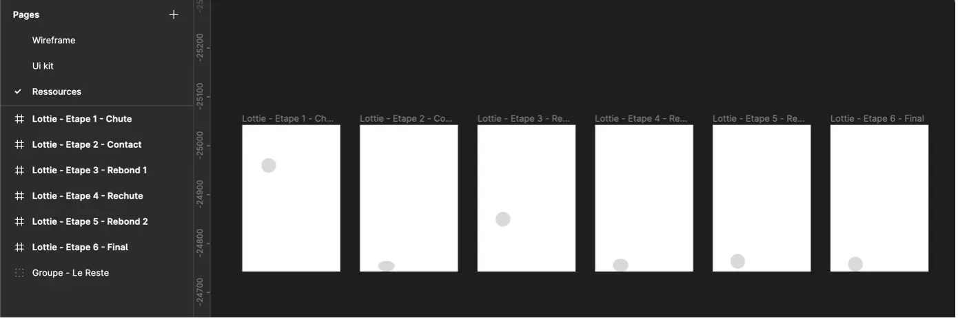 the sketches of a ball falling in figma in different frames