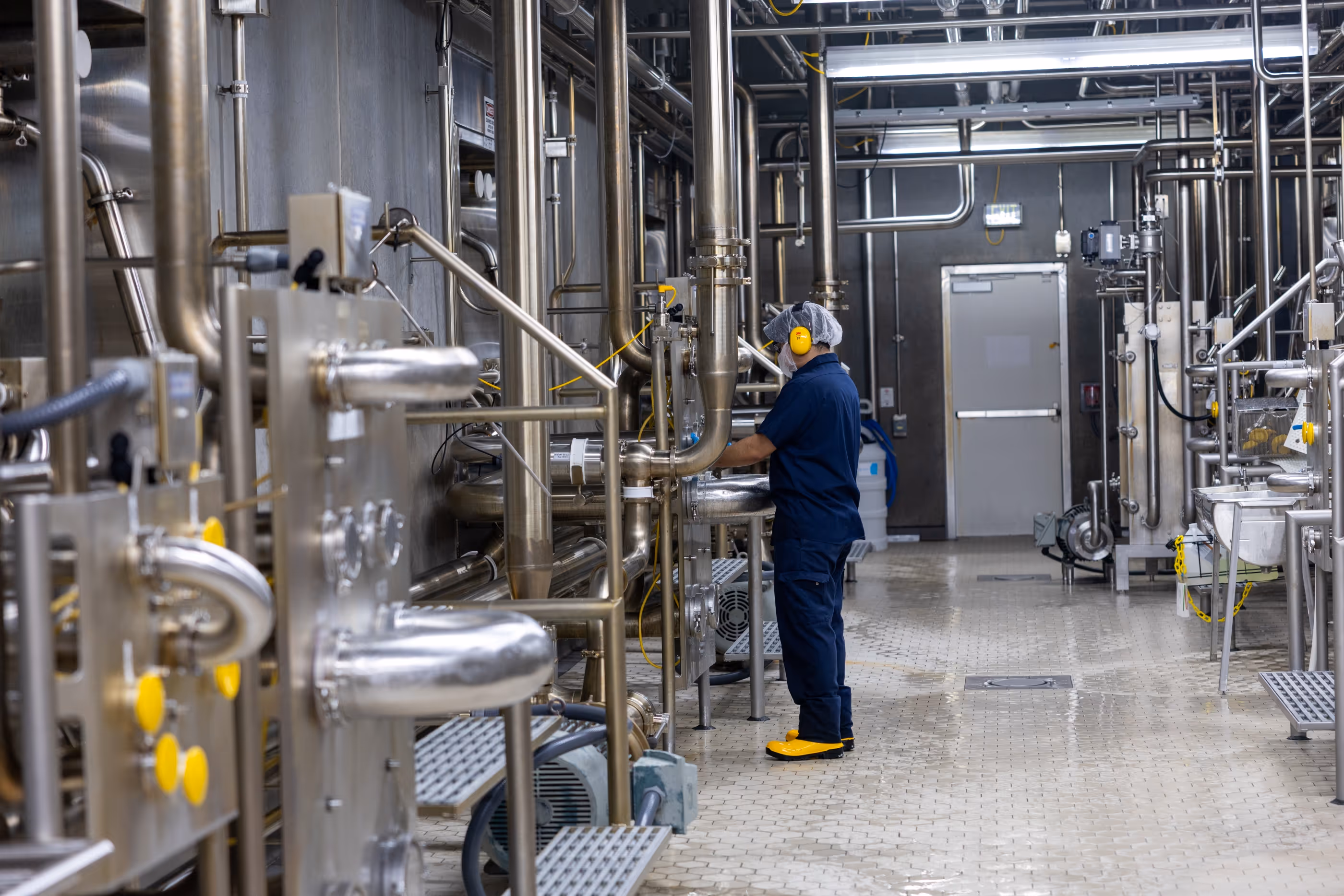 A plant worker, doing maintenance on equipment