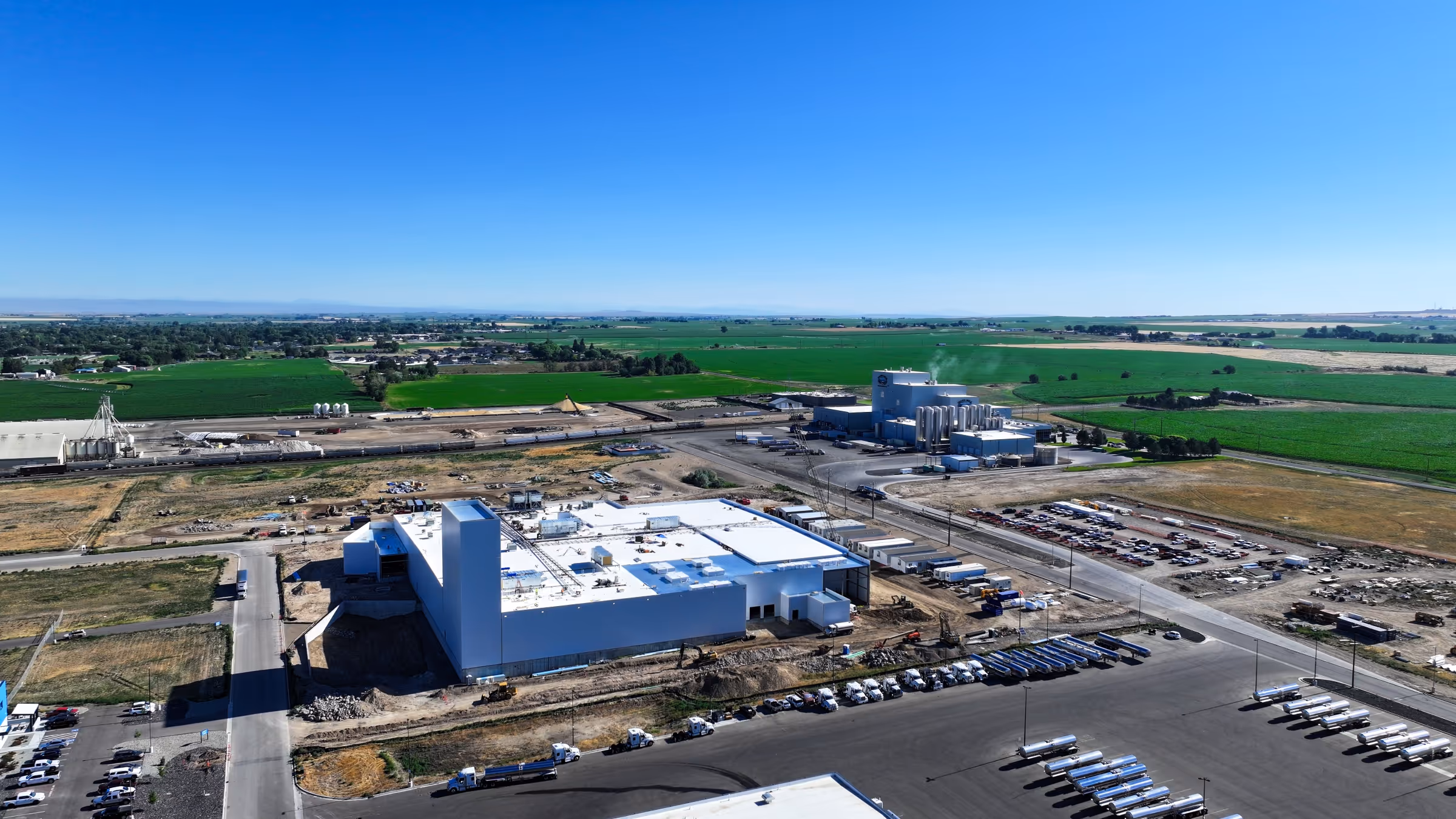 Aerial picture of our new ice cream and blending facility with our main plant in the background.
