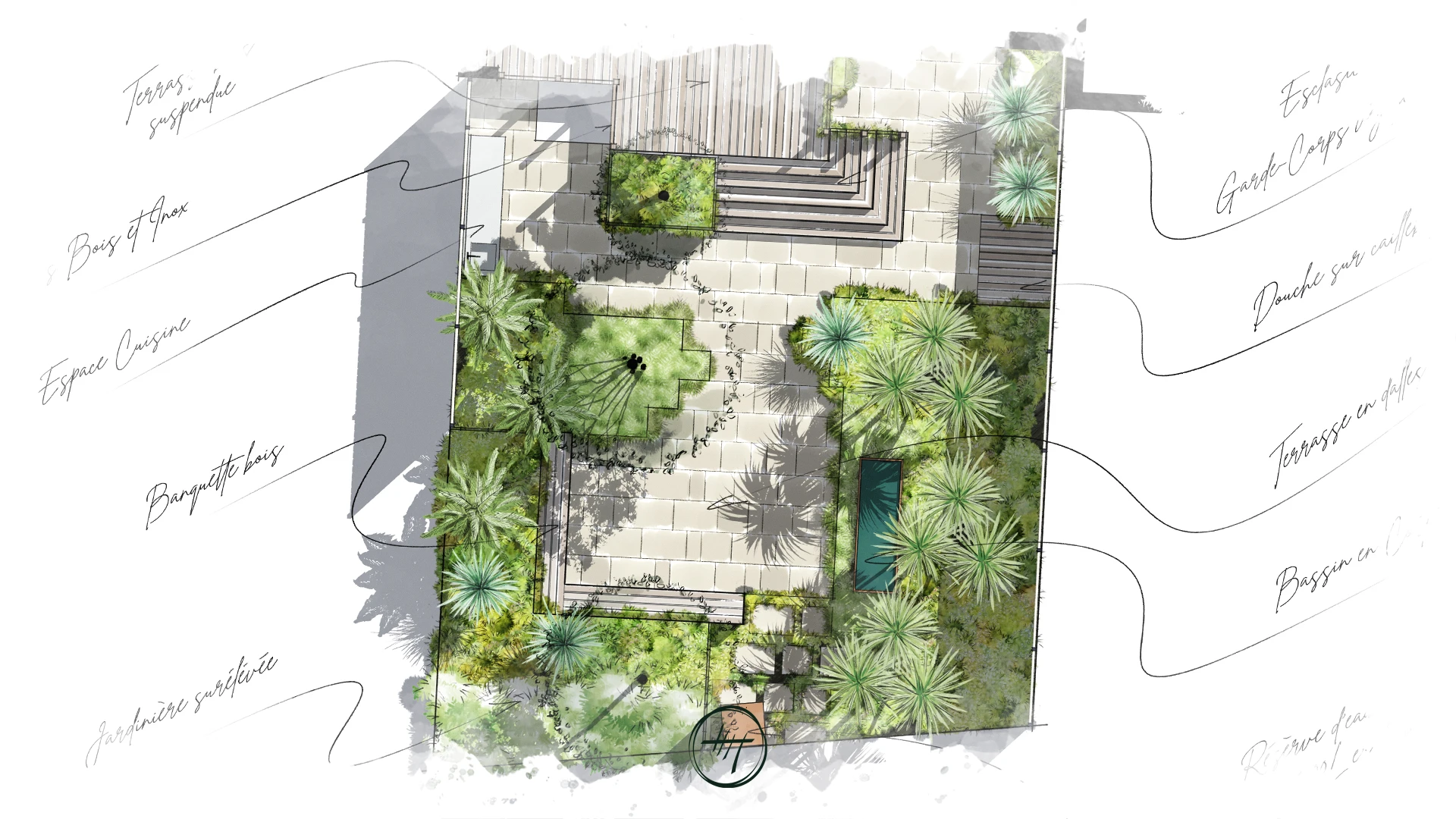 jardin de ville éxotique à Lorient aménagé à la façon d'un patio luxuriant