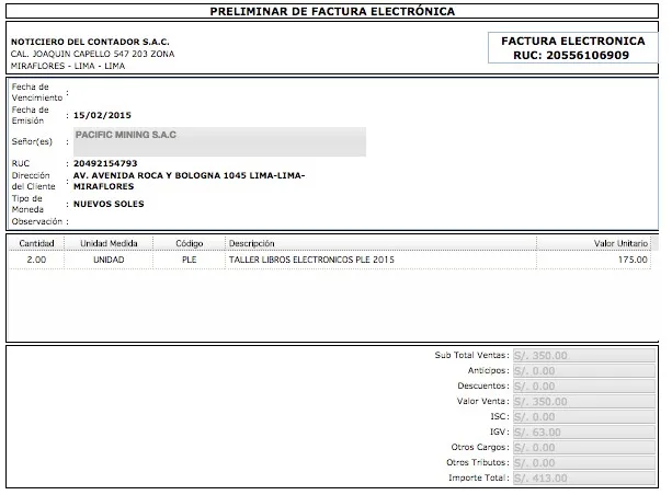 Emitir Factura Electrónica Preliminar