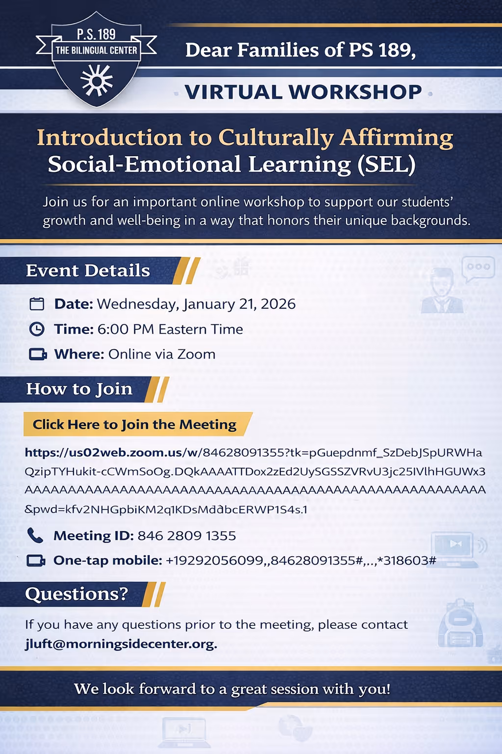 Virtual Parent Workshop flyer