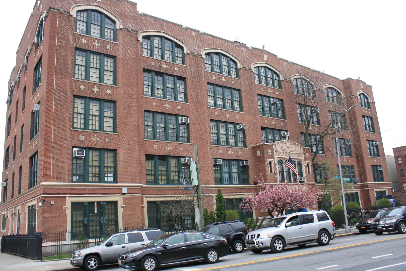 Exterior view of PS 189 red brick school building