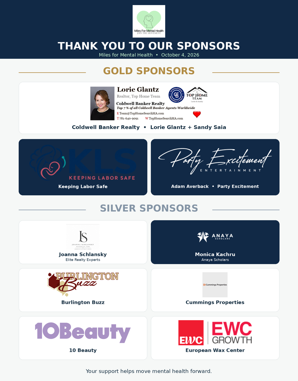 Miles for Mental Health 2026 event sponsors