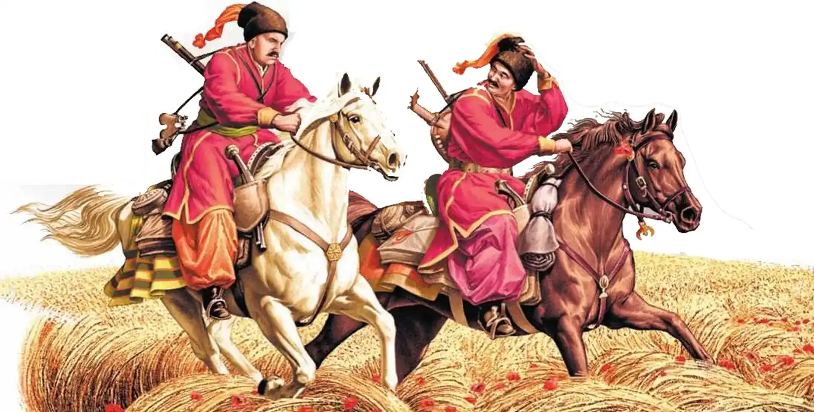 Українські козаки на конях у бою