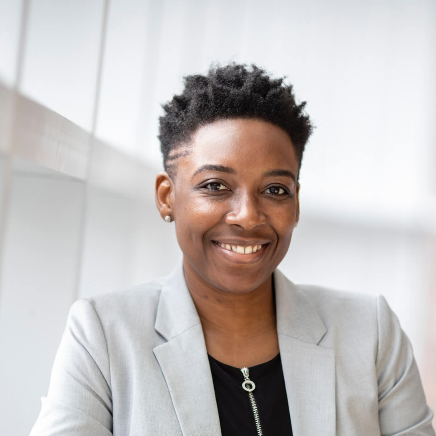 A woman smiling